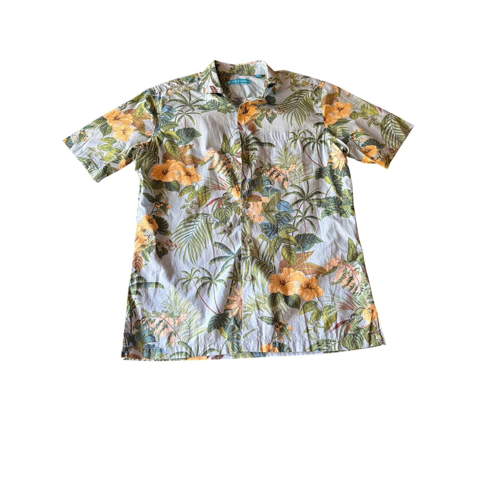 Tori Richard Shirt Blue Floral Cotton Lawn 1956 M110 Short Sleeve Made in Hawaii